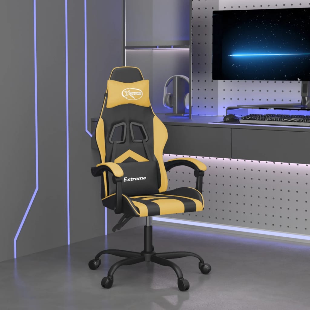 vidaXL Swivel Gaming Chair with Footrest Artificial Leather Black and Red