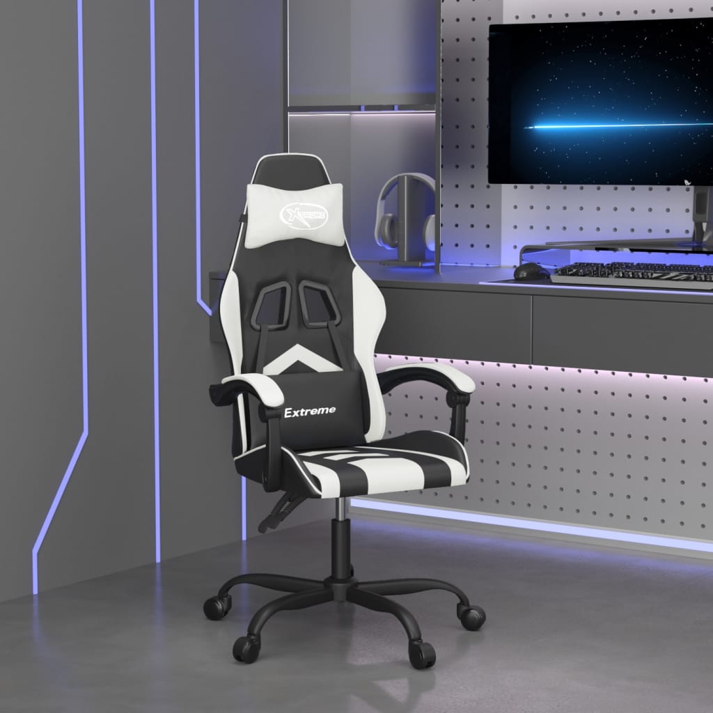 vidaXL Swivel Gaming Chair with Footrest Artificial Leather Black and Red