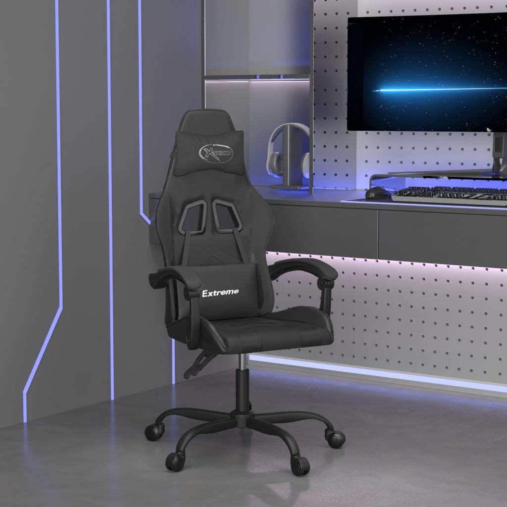 vidaXL Swivel Gaming Chair with Footrest Artificial Leather Black and Red