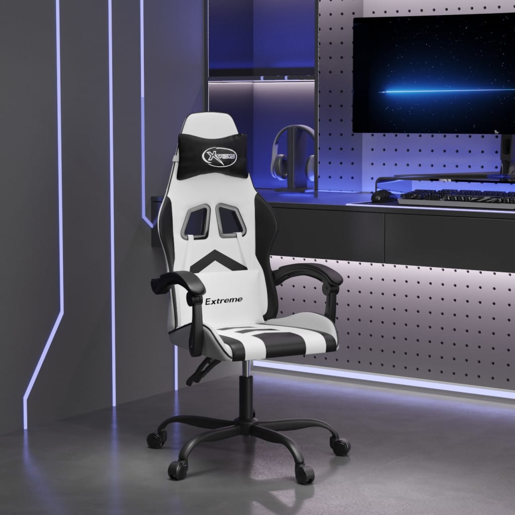 vidaXL Swivel Gaming Chair with Footrest Artificial Leather Black and Red
