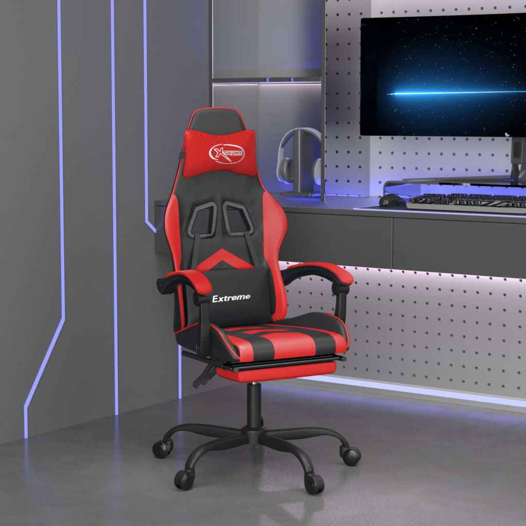vidaXL Gamestoel draaibaar met voetensteun kunstleer zwart en rood