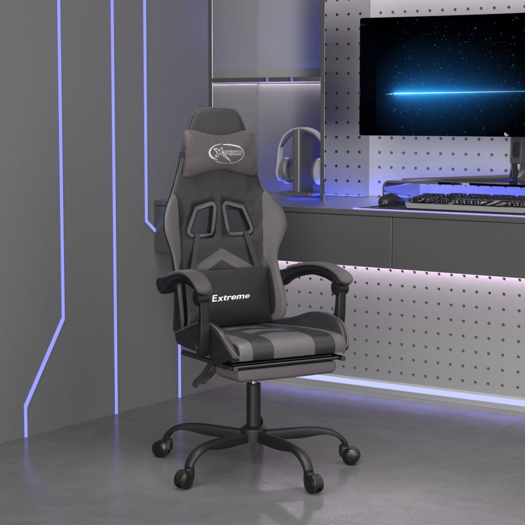 vidaXL Swivel Gaming Chair with Footrest Artificial Leather Black and Red