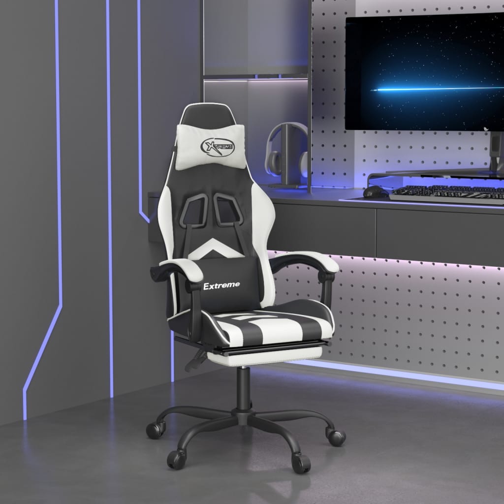 vidaXL Swivel Gaming Chair with Footrest Artificial Leather Black and Red