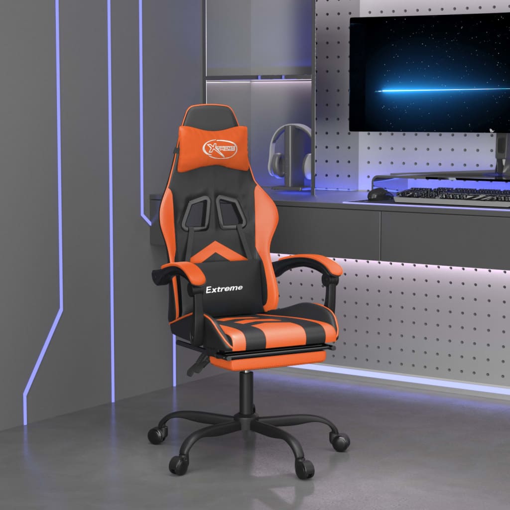 vidaXL Swivel Gaming Chair with Footrest Artificial Leather Black and Red