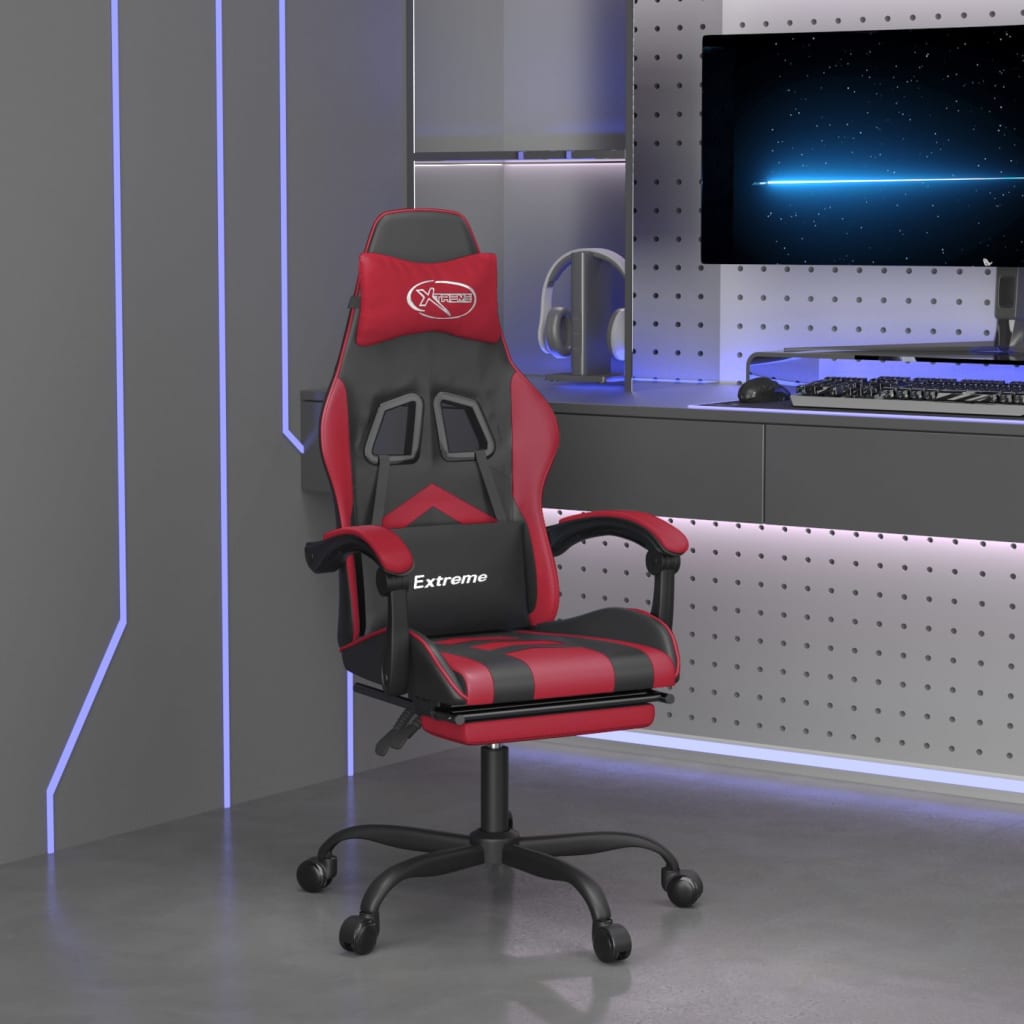 vidaXL Swivel Gaming Chair with Footrest Artificial Leather Black and Red