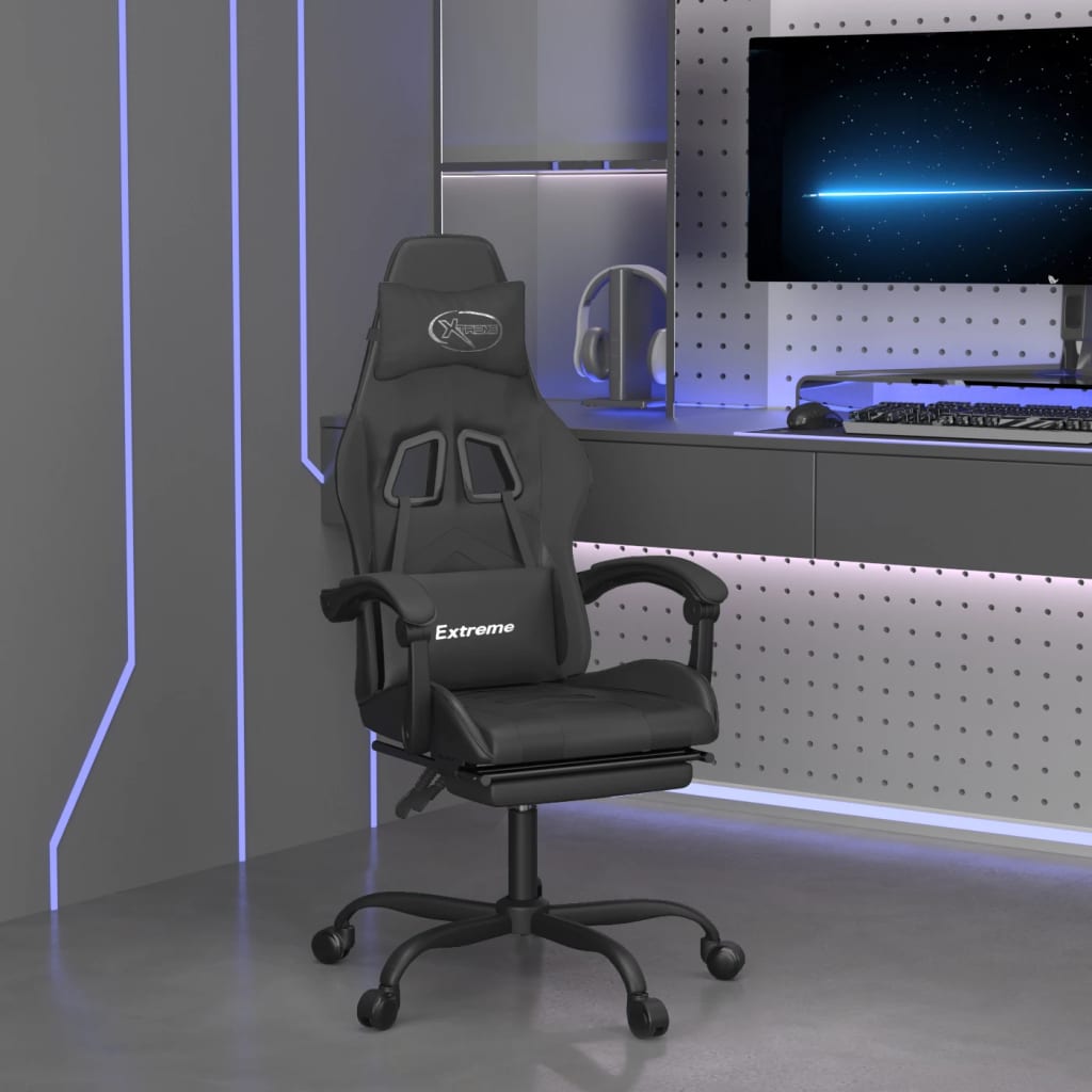 vidaXL Swivel Gaming Chair with Footrest Artificial Leather Black and Red