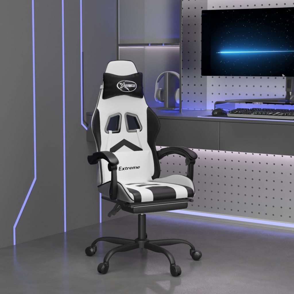 vidaXL Swivel Gaming Chair with Footrest Artificial Leather Black and Red