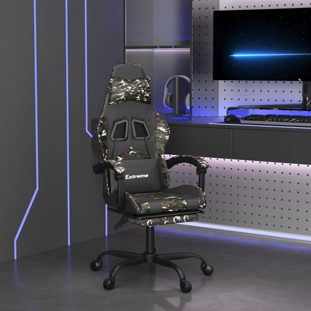 vidaXL Swivel Gaming Chair with Footrest Artificial Leather Black and Red