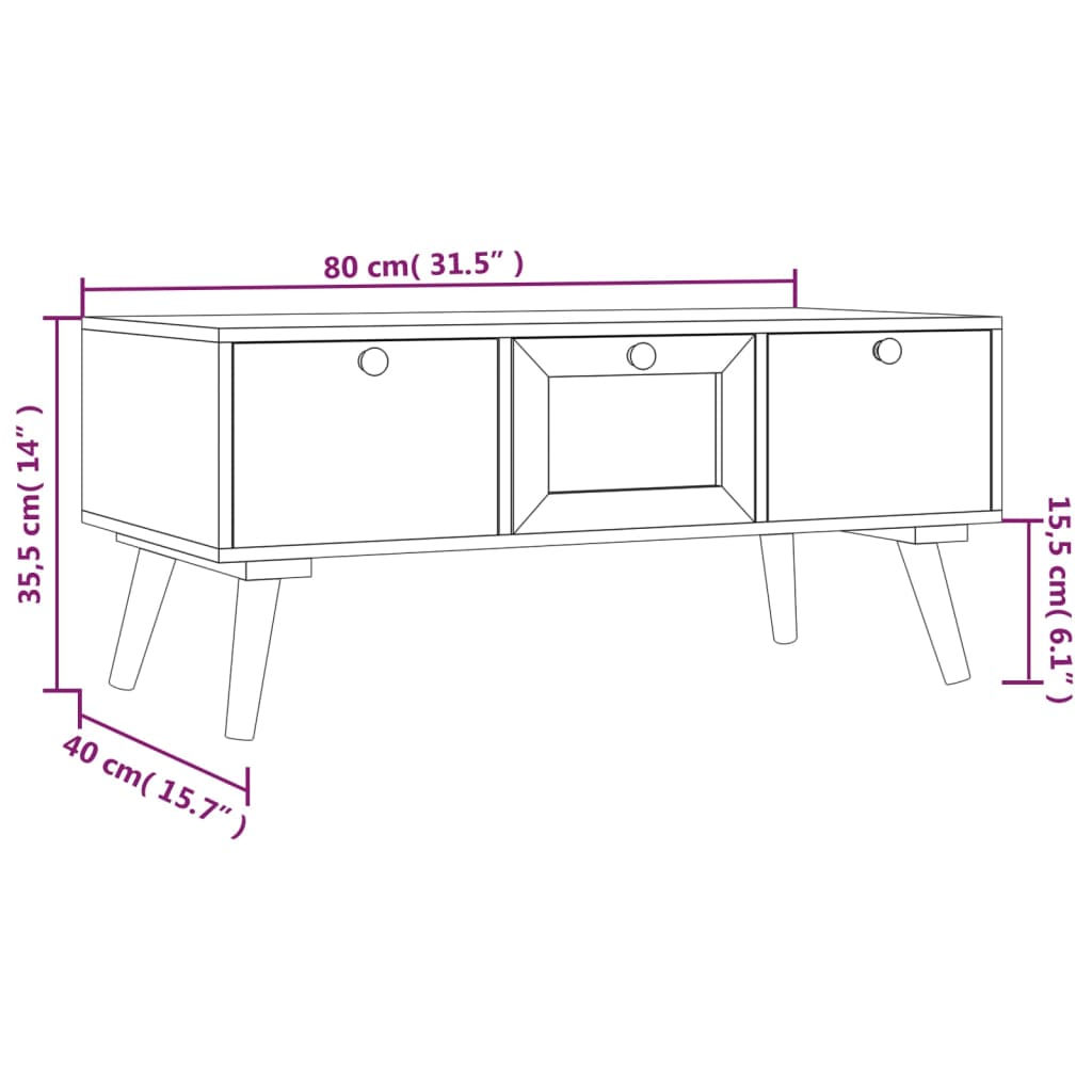 vidaXL Salontafel met lades 80x40x35,5 cm bewerkt hout