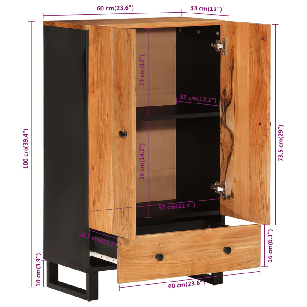 vidaXL Tall Cabinet with Drawer 60x33x100 cm Solid Mango Wood and Iron