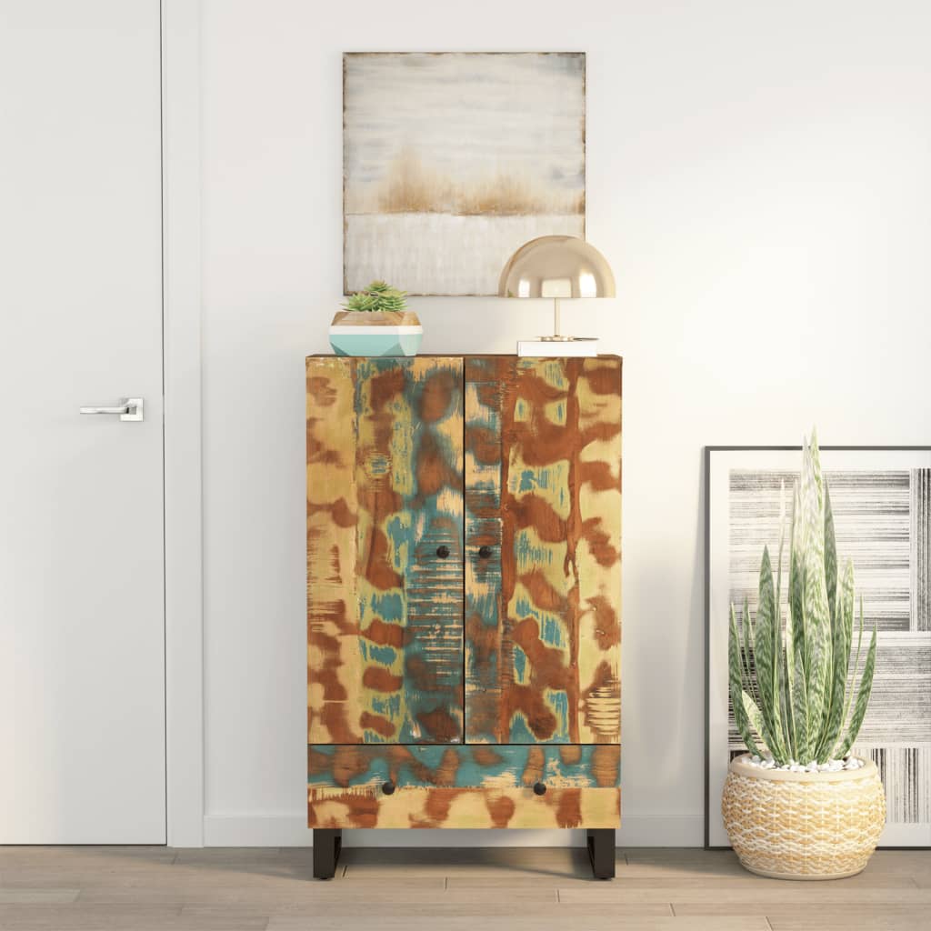 vidaXL Hoge kast met lade 60x33x100 cm massief mangohout en ijzer