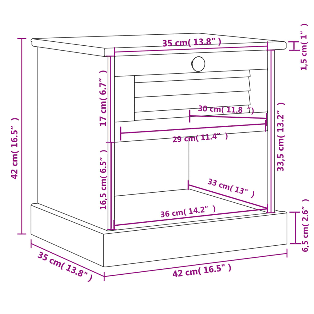 vidaXL Nachtkastje VIGO 42x35x42 cm massief grenenhout grijs