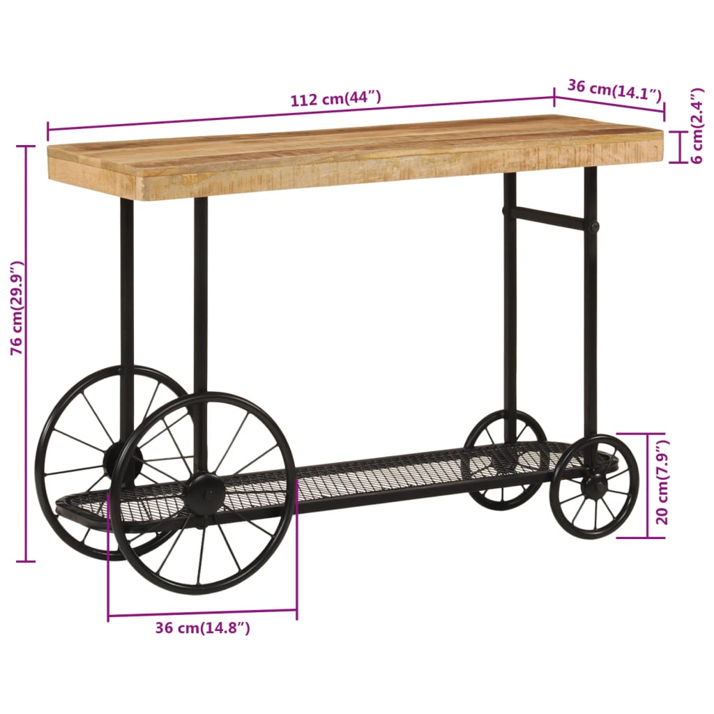 vidaXL Wandtafel 112x36x76 cm massief mangohout en ijzer