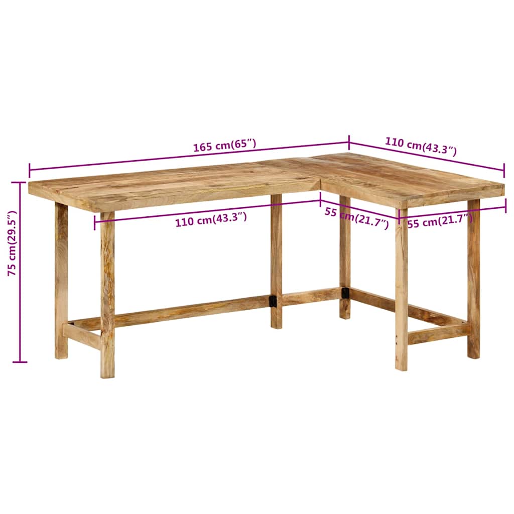 vidaXL Bureau 165x110x75 cm massief mangohout