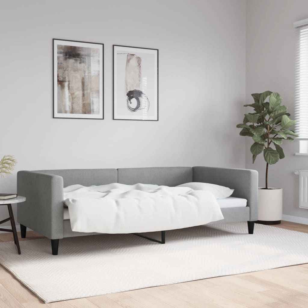 vidaXL Slaapbank met onderschuifbed 100x190 cm stof lichtgrijs