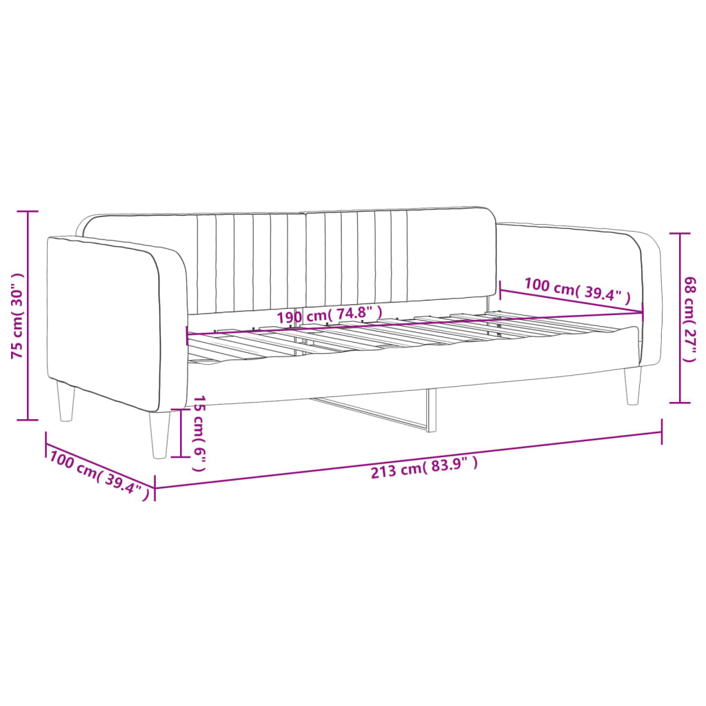 vidaXL Slaapbank 100x190 cm fluweel lichtgrijs