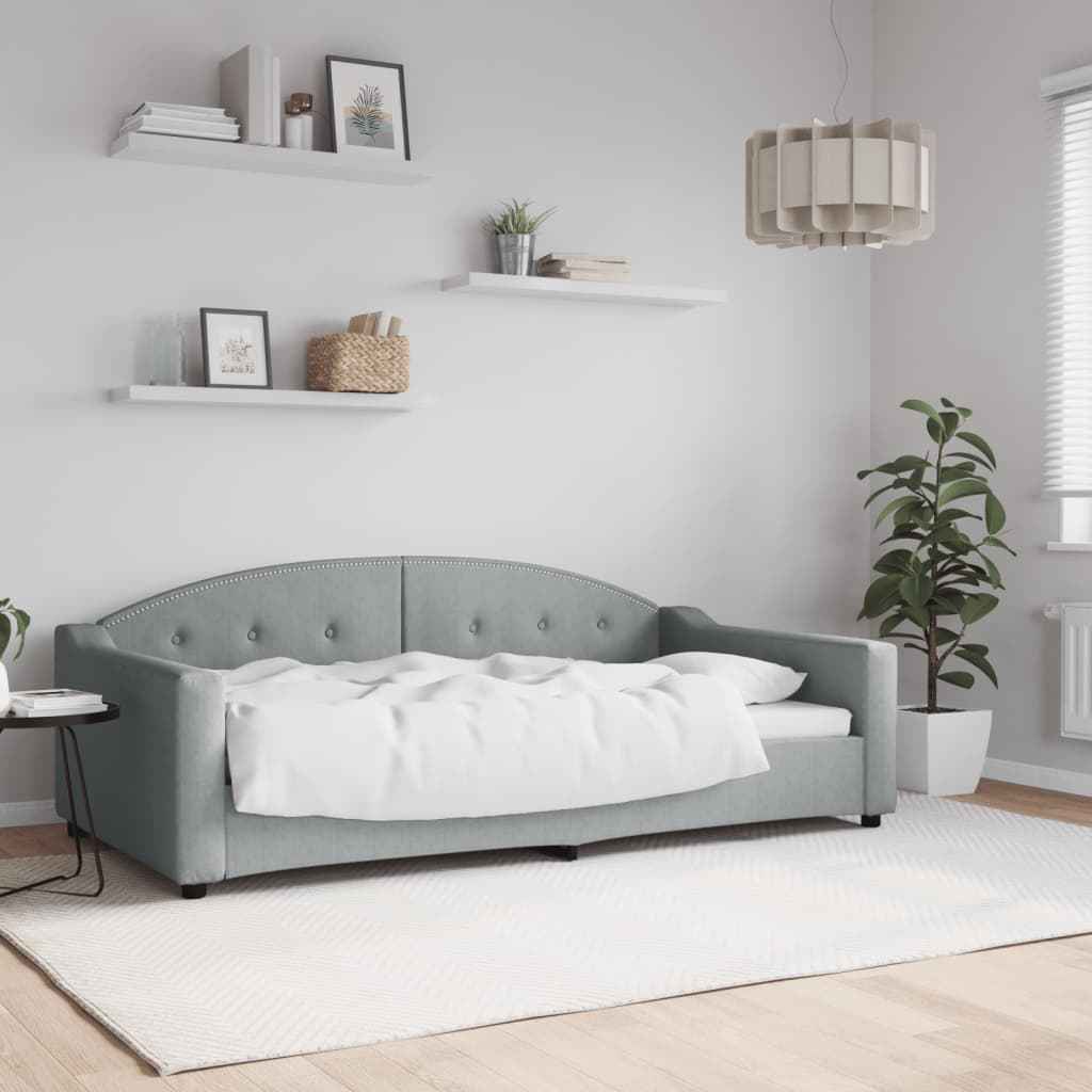 vidaXL Slaapbank met onderschuifbed 100x190 cm stof lichtgrijs