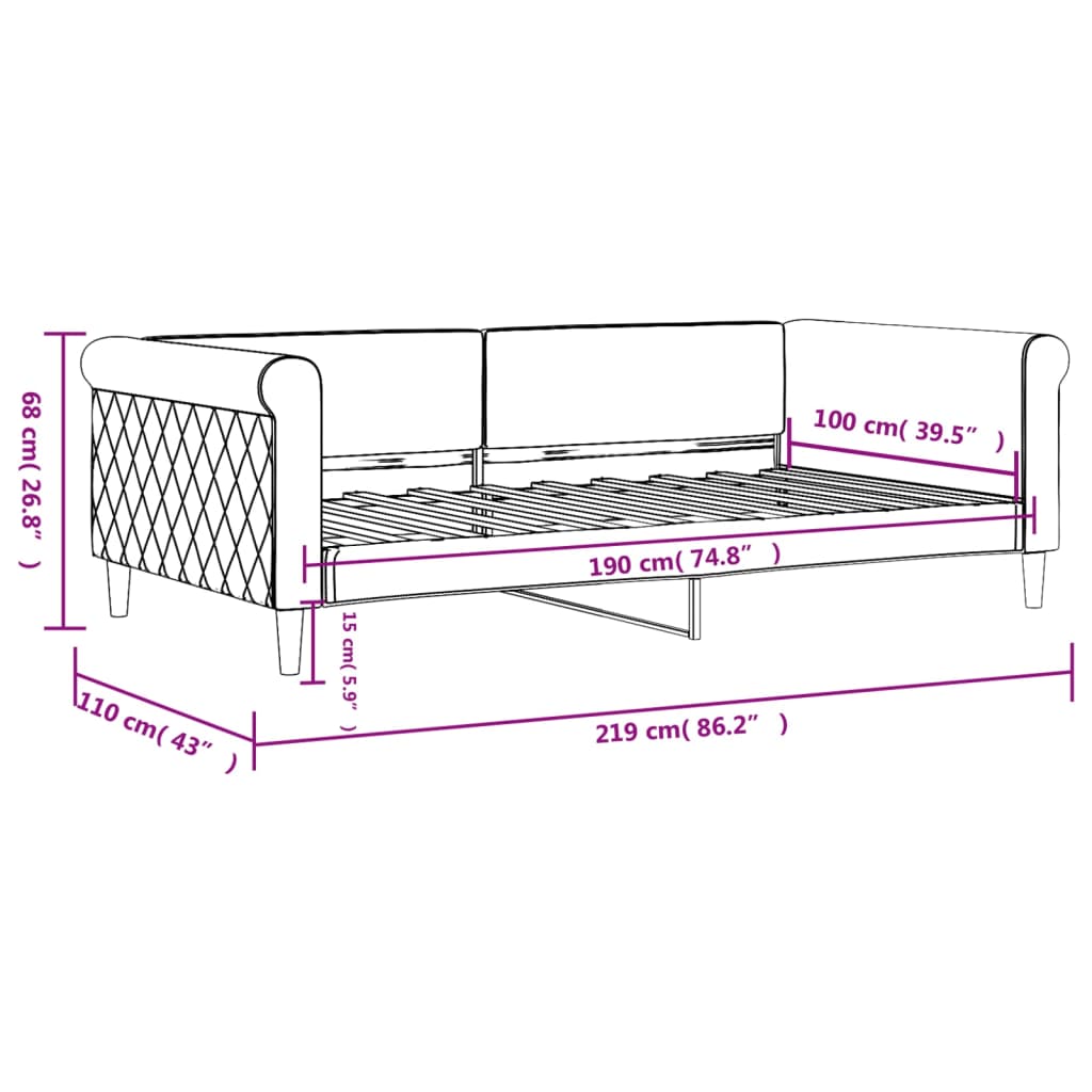 vidaXL Slaapbank 100x190 cm fluweel lichtgrijs