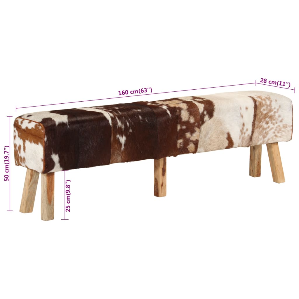 vidaXL Bankje 160x28x50 cm echt geitenleer