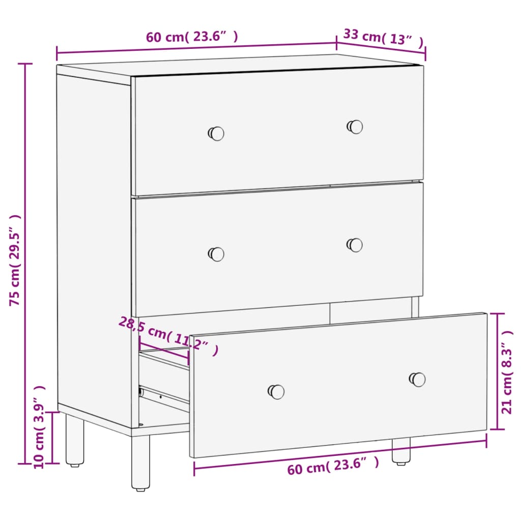 vidaXL Sideboard 60x33x75 cm Solid Mango Wood Black
