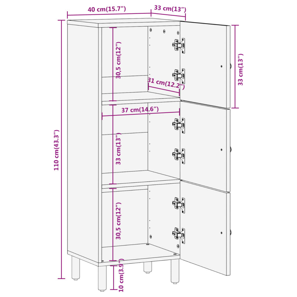 vidaXL Hoge kast 40x33x110 cm massief acaciahout