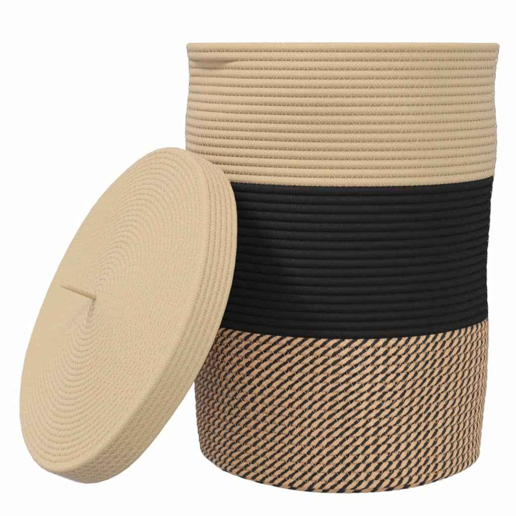 vidaXL Opbergmand met deksel Ø 37x50 cm katoen zwart en beige