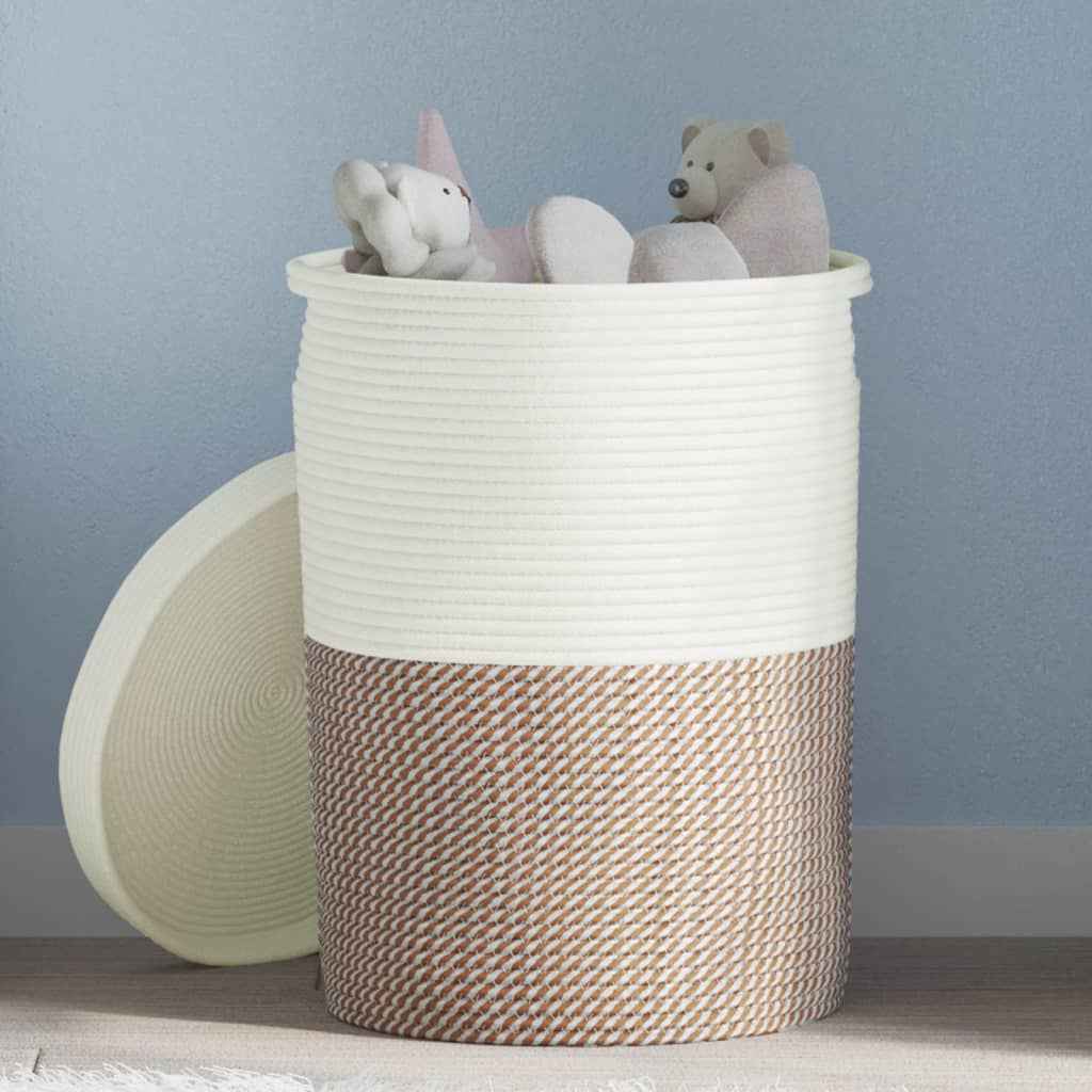 vidaXL Opbergmand met deksel Ø 37x50 cm katoen zwart en beige