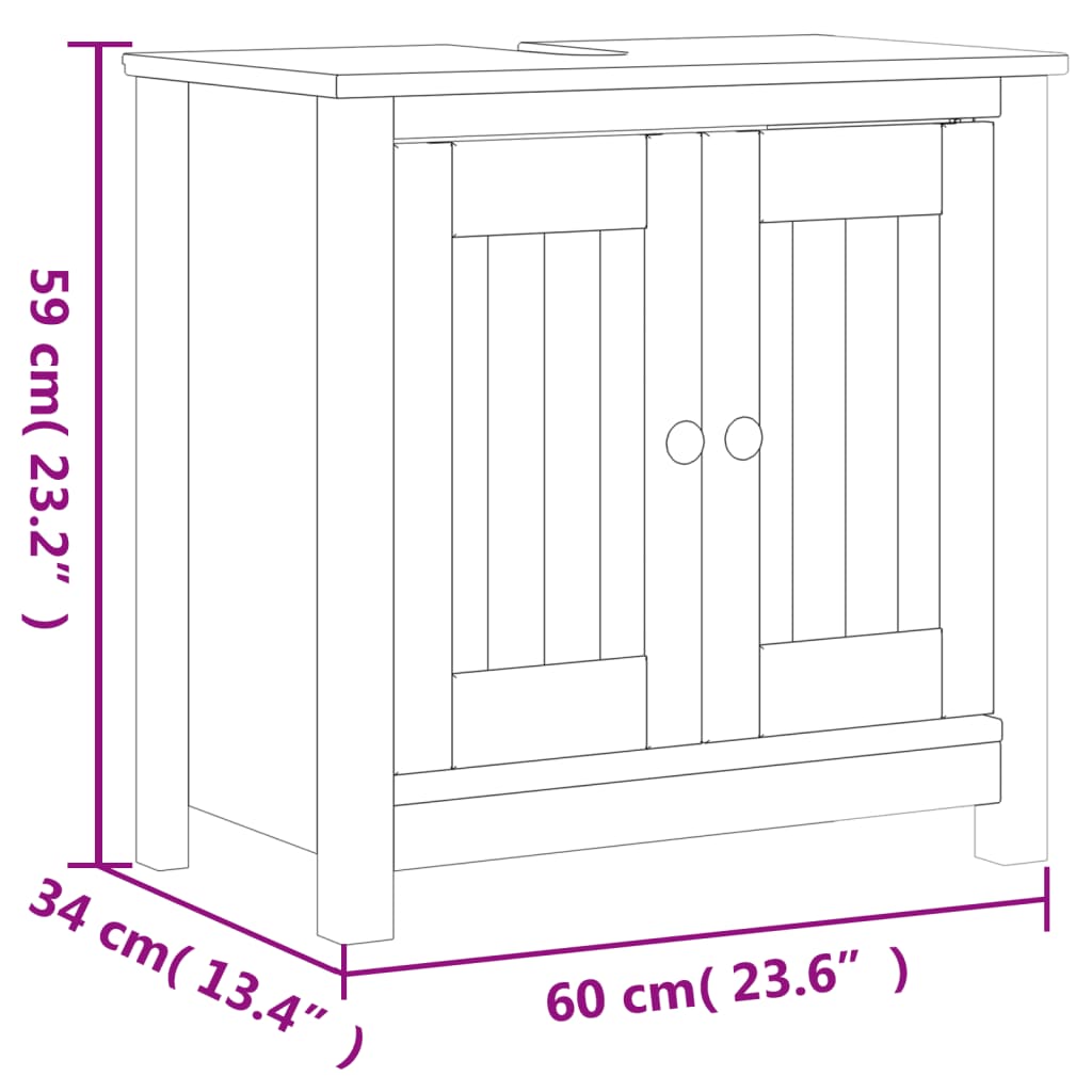 vidaXL Wastafelkast BERG 60x34x59 cm massief grenenhout wit