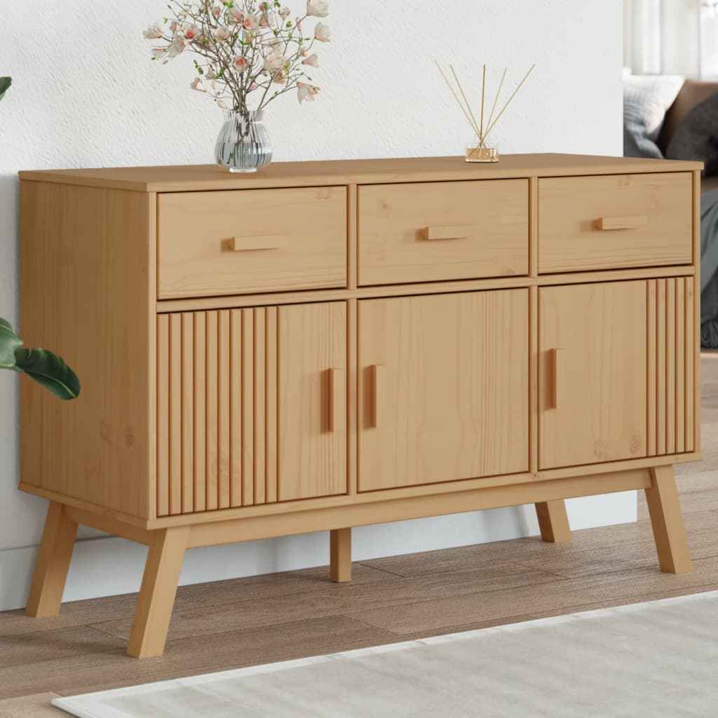 vidaXL Dressoir OLDEN 114x43x73,5 cm massief grenenhout grijs en bruin