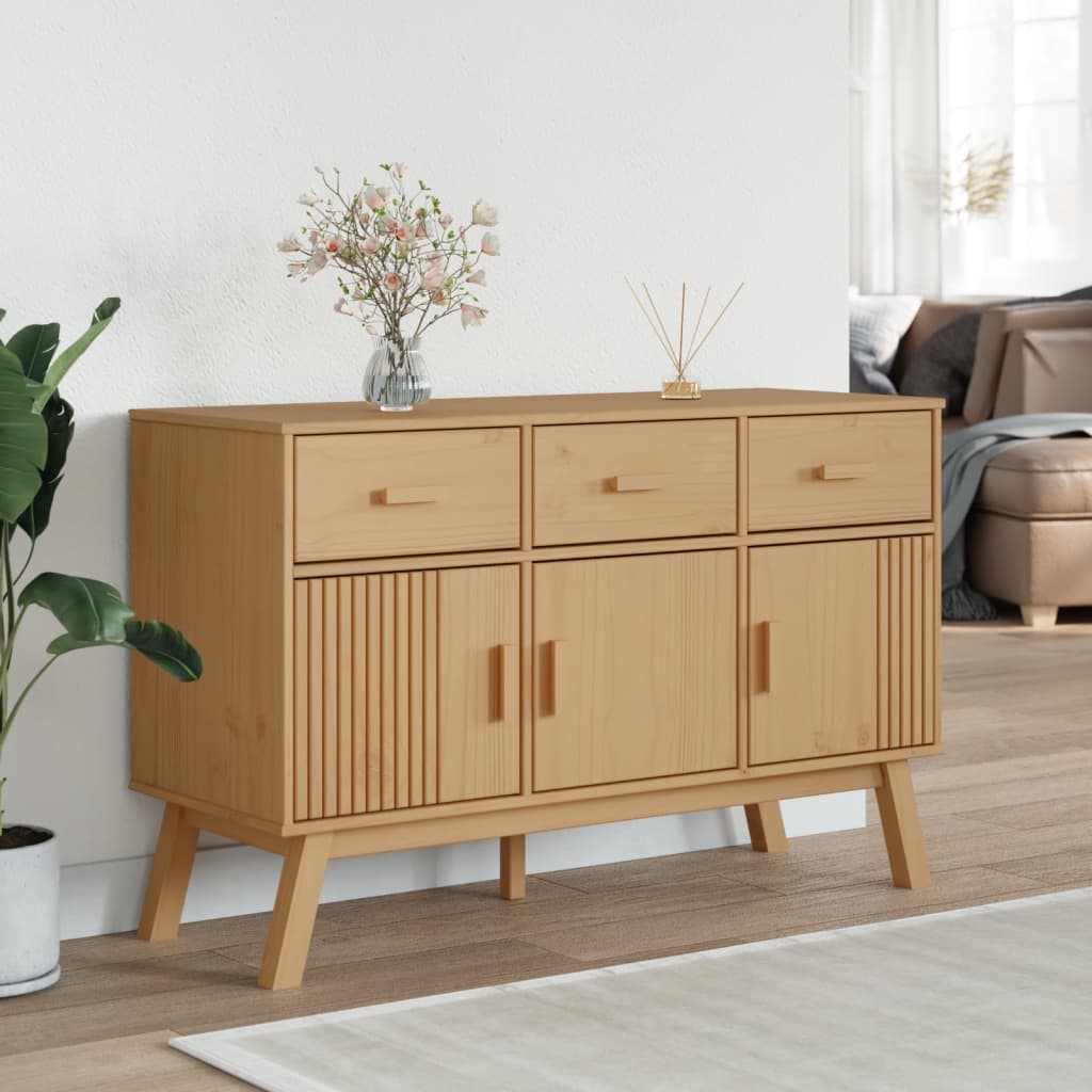 vidaXL Dressoir OLDEN 114x43x73,5 cm massief grenenhout grijs en bruin
