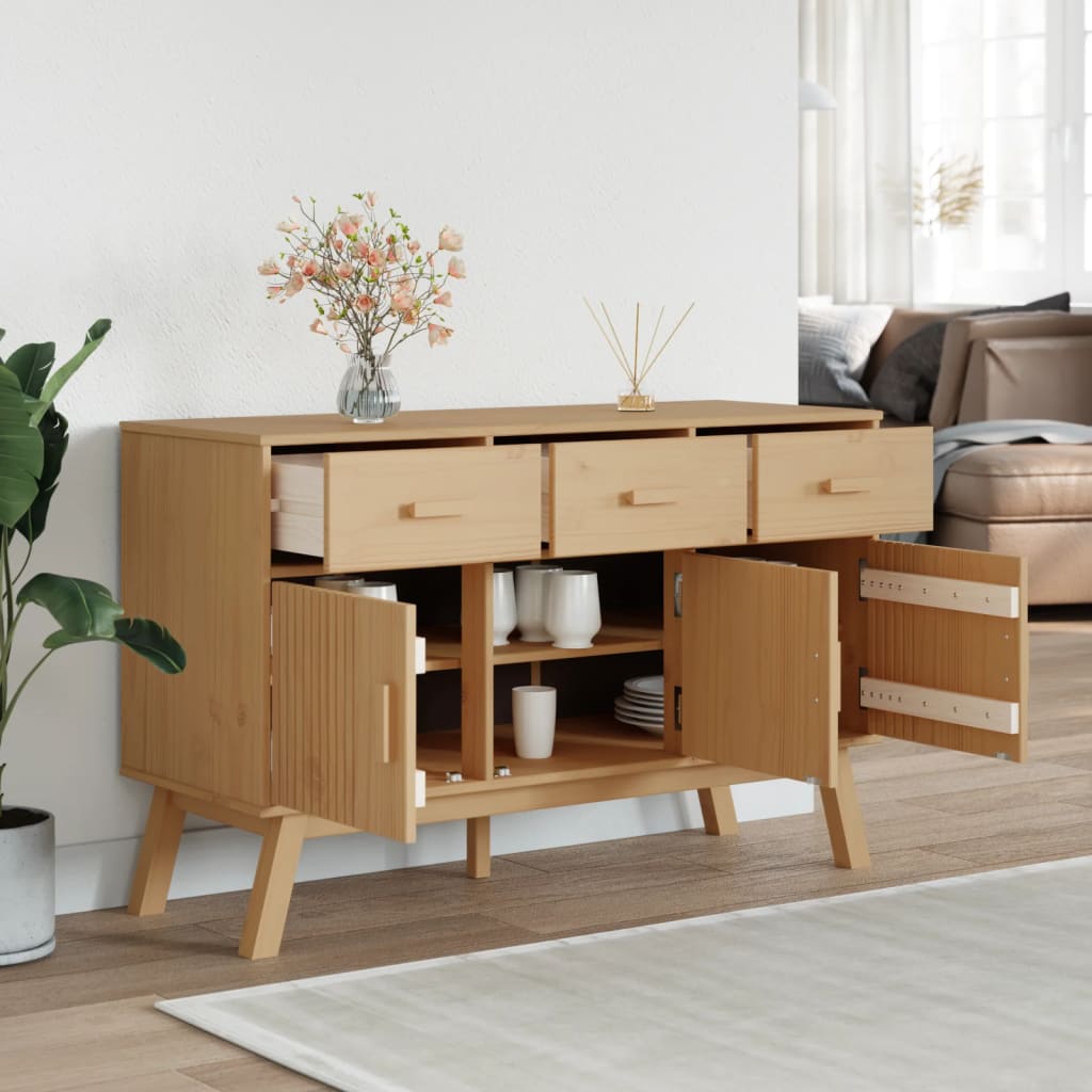 vidaXL Dressoir OLDEN 114x43x73,5 cm massief grenenhout grijs en bruin