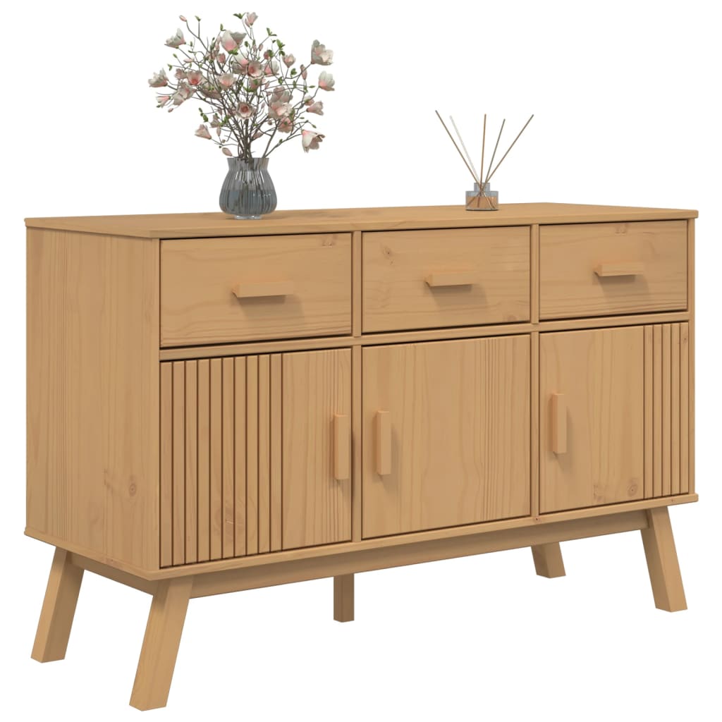 vidaXL Dressoir OLDEN 114x43x73,5 cm massief grenenhout grijs en bruin