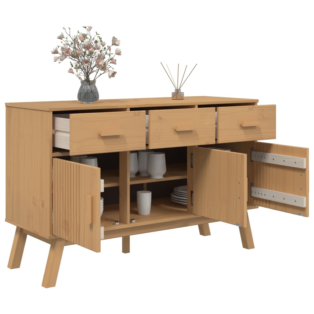 vidaXL Dressoir OLDEN 114x43x73,5 cm massief grenenhout grijs en bruin