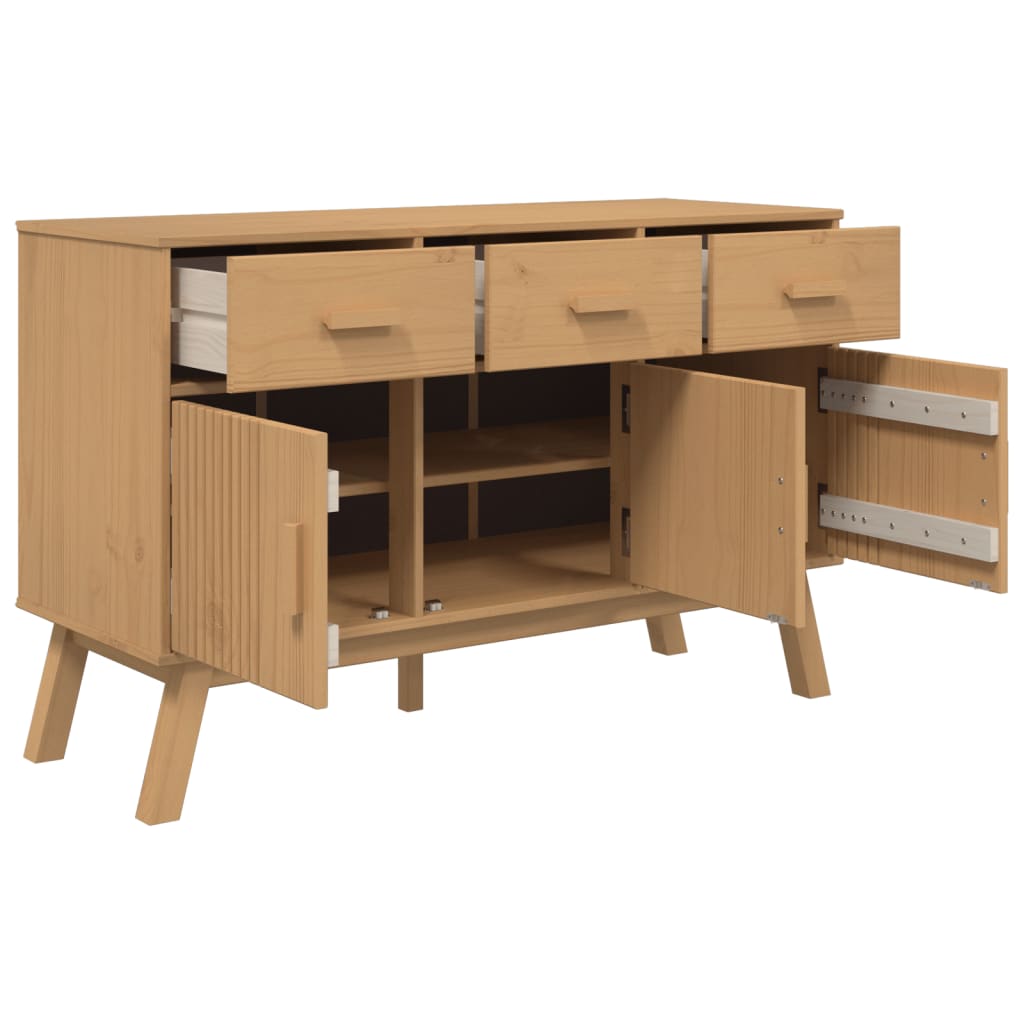 vidaXL Dressoir OLDEN 114x43x73,5 cm massief grenenhout grijs en bruin