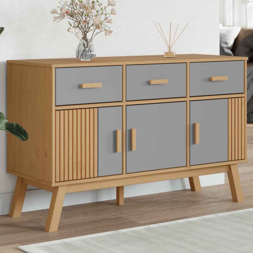 vidaXL Dressoir OLDEN 114x43x73,5 cm massief grenenhout grijs en bruin