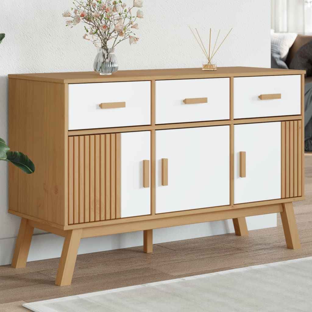 vidaXL Dressoir OLDEN 114x43x73,5 cm massief grenenhout grijs en bruin