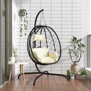 vidaXL Hanging chair with cushion poly rattan and steel cream white