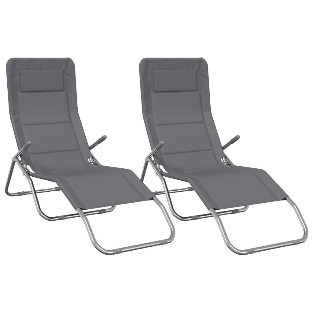 vidaXL Sun Loungers 2 pcs Foldable Textilene and Powder-Coated Steel Taupe