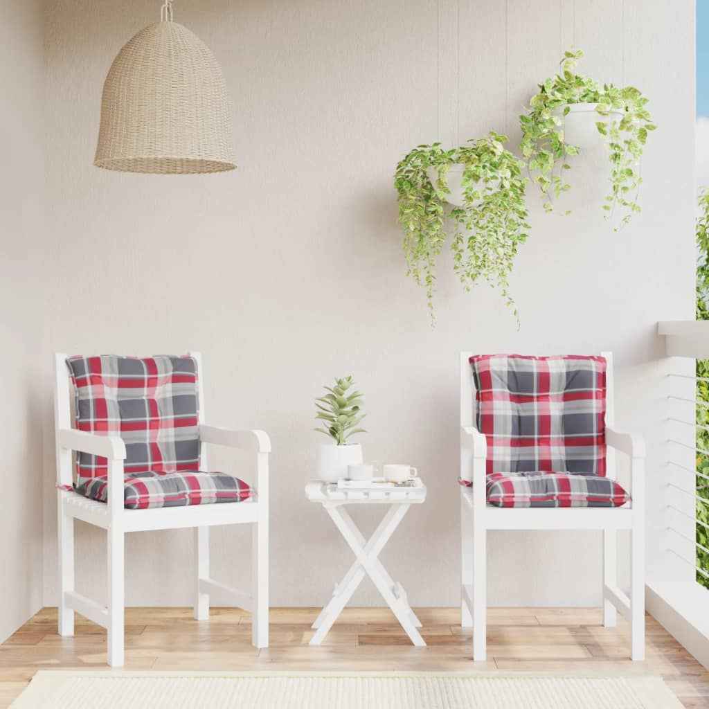 vidaXL Tuinstoelkussens 2 st lage rug geruit 100x50x7 cm stof rood