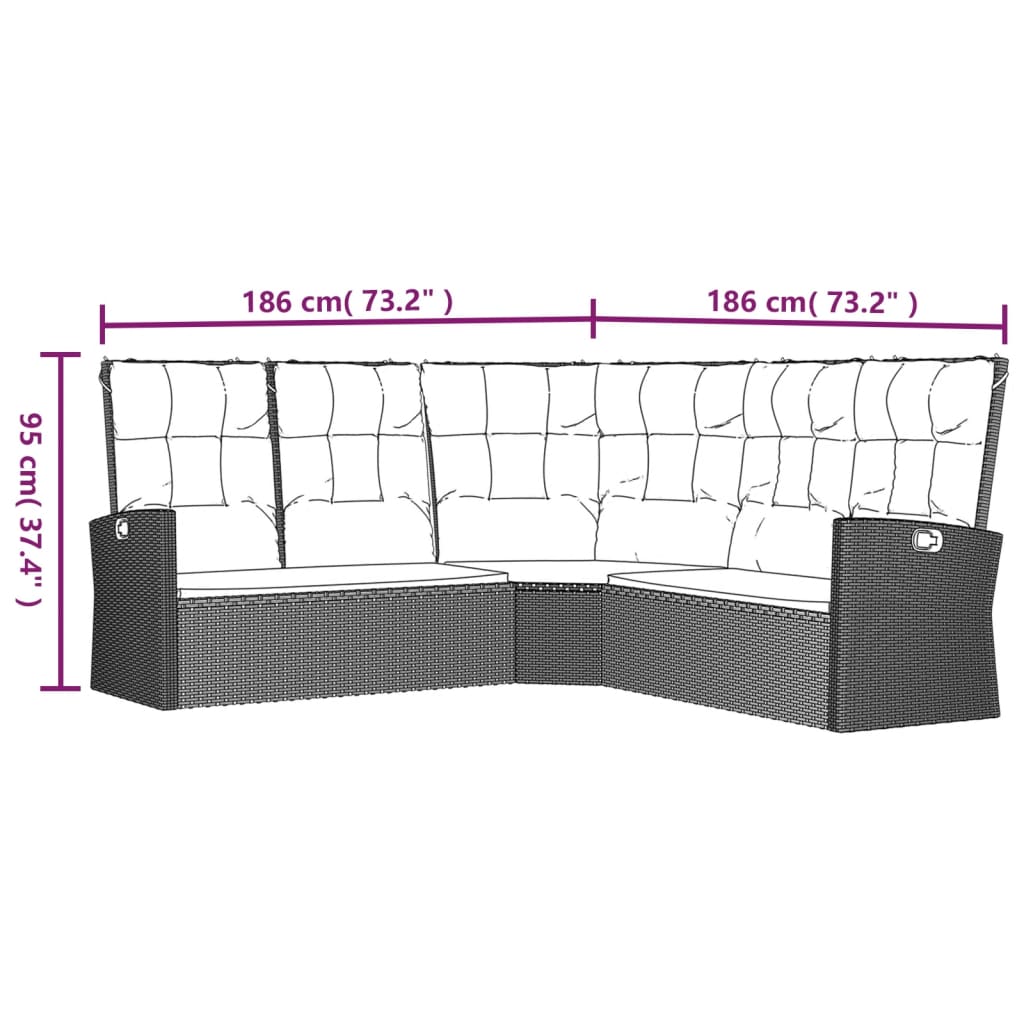 vidaXL 4-delige Loungeset met kussens poly rattan zwart
