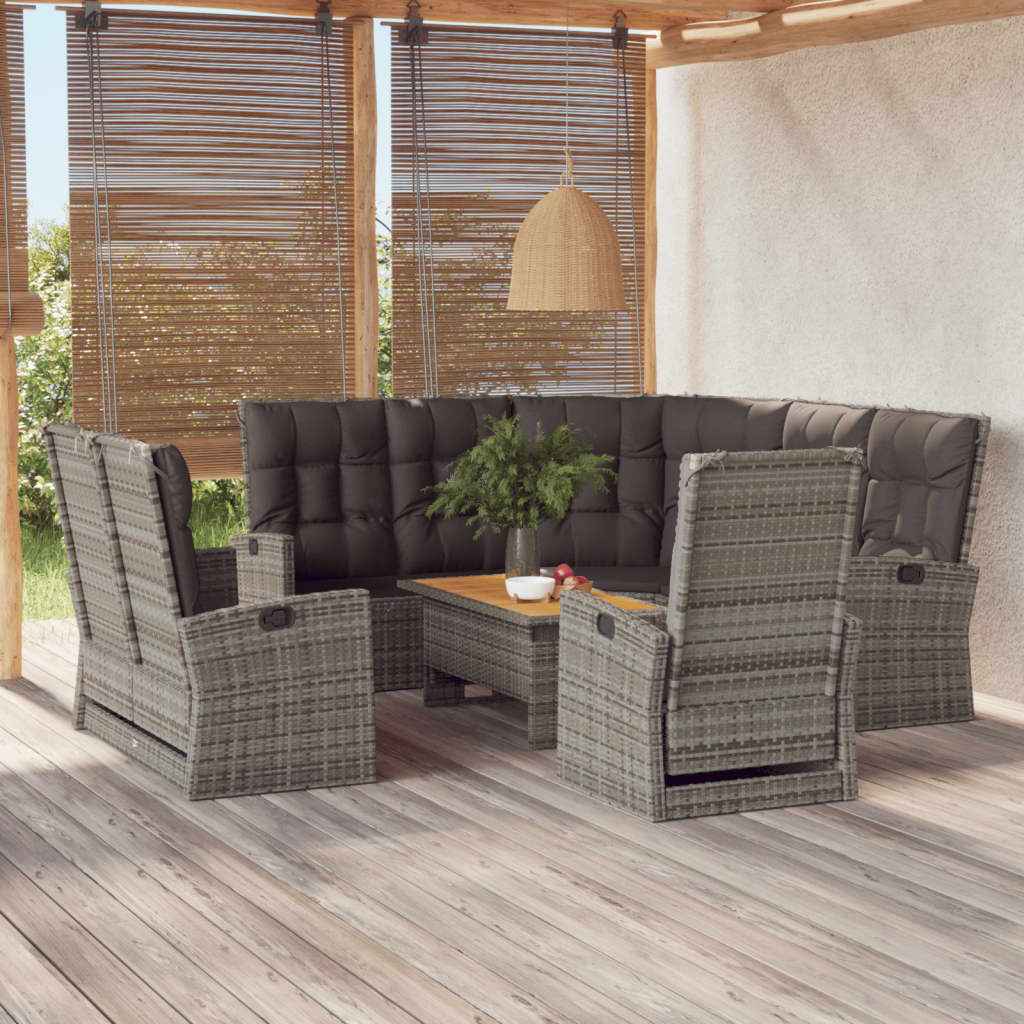 vidaXL 4-delige Loungeset met kussens poly rattan zwart