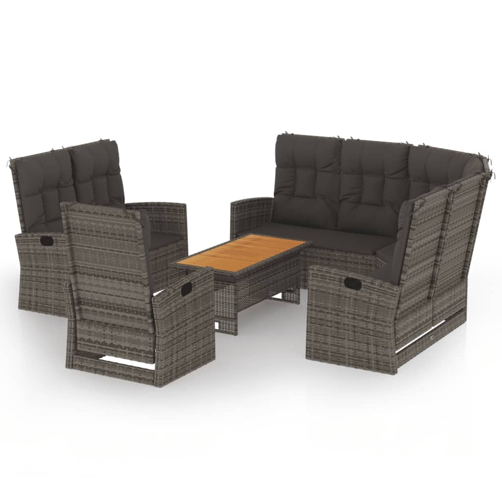 vidaXL 4-delige Loungeset met kussens poly rattan zwart