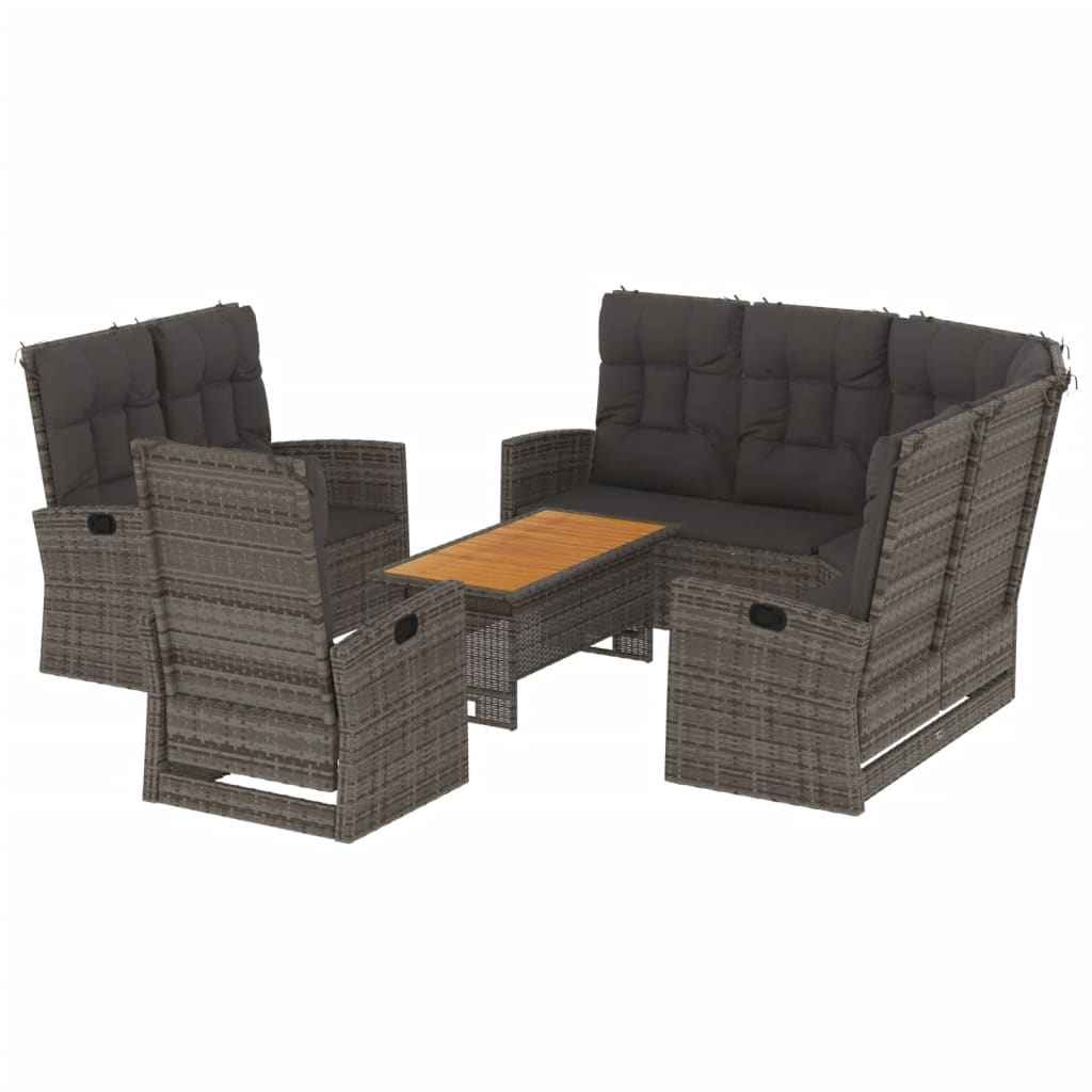 vidaXL 4-delige Loungeset met kussens poly rattan zwart