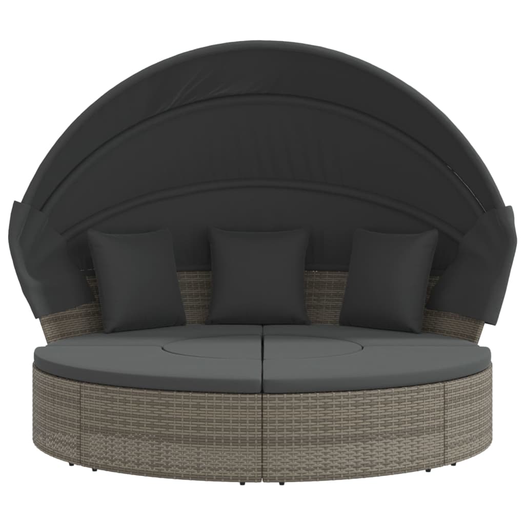 vidaXL Loungebed met luifel en kussens poly rattan grijs - Aashly
