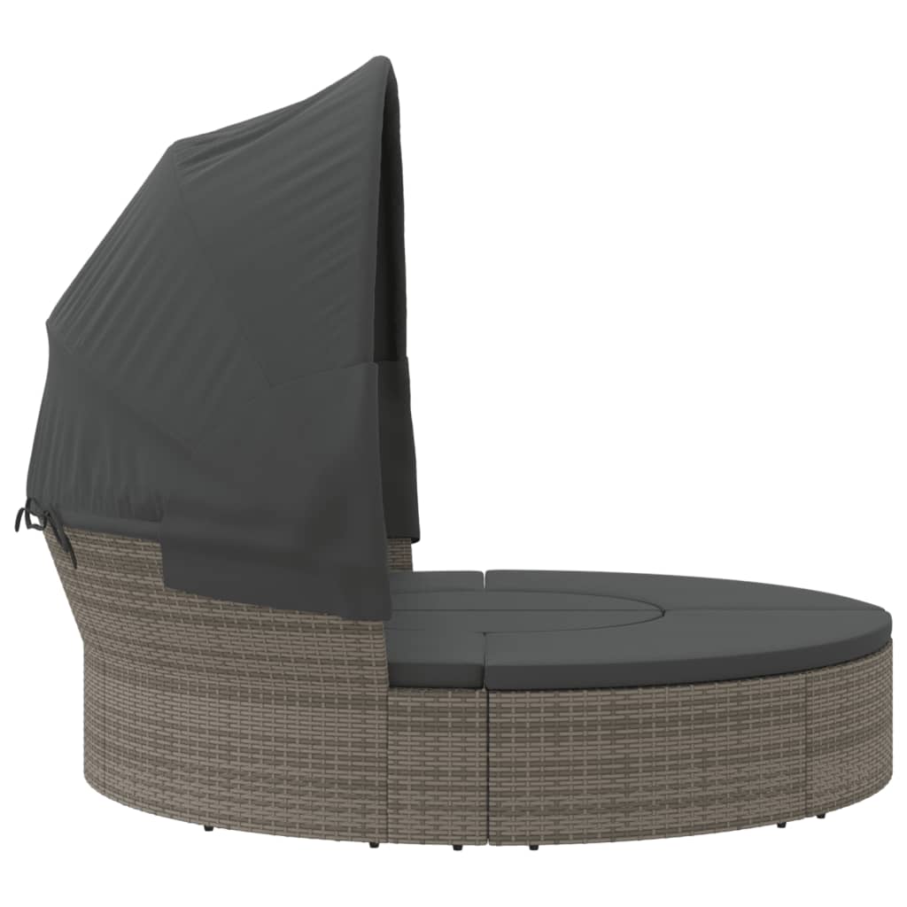 vidaXL Loungebed met luifel en kussens poly rattan grijs - Aashly