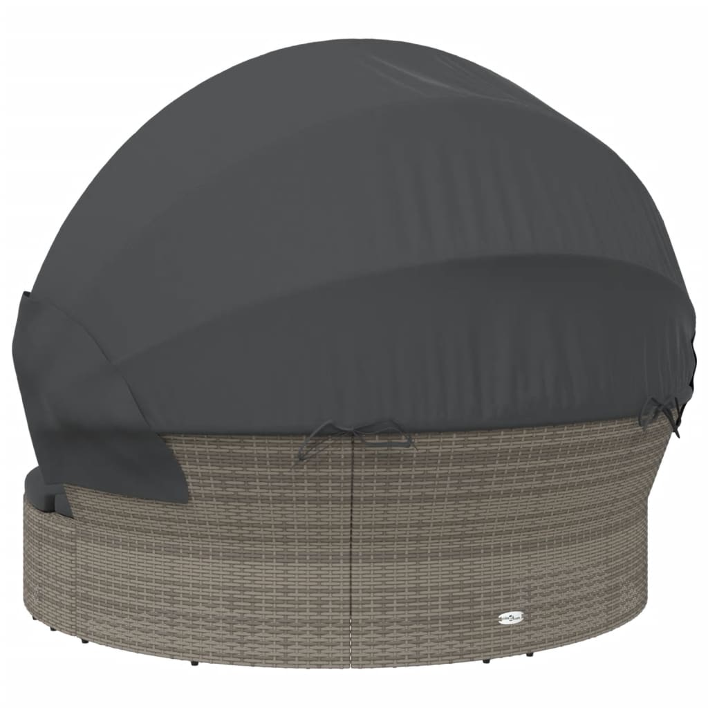 vidaXL Loungebed met luifel en kussens poly rattan grijs - Aashly