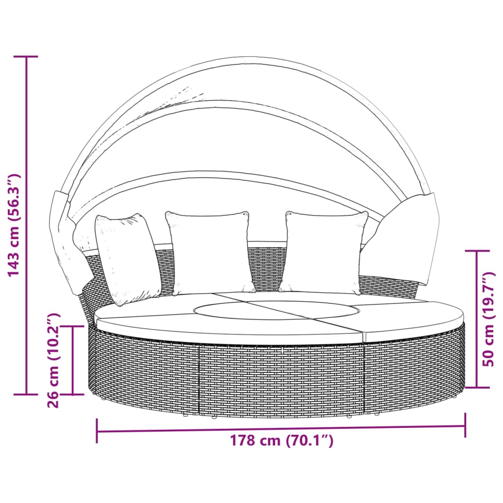 vidaXL Loungebed met luifel en kussens poly rattan grijs - Aashly