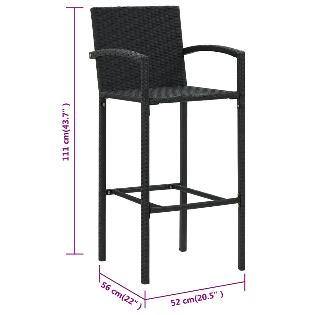 vidaXL Barkrukken 2 st poly rattan zwart