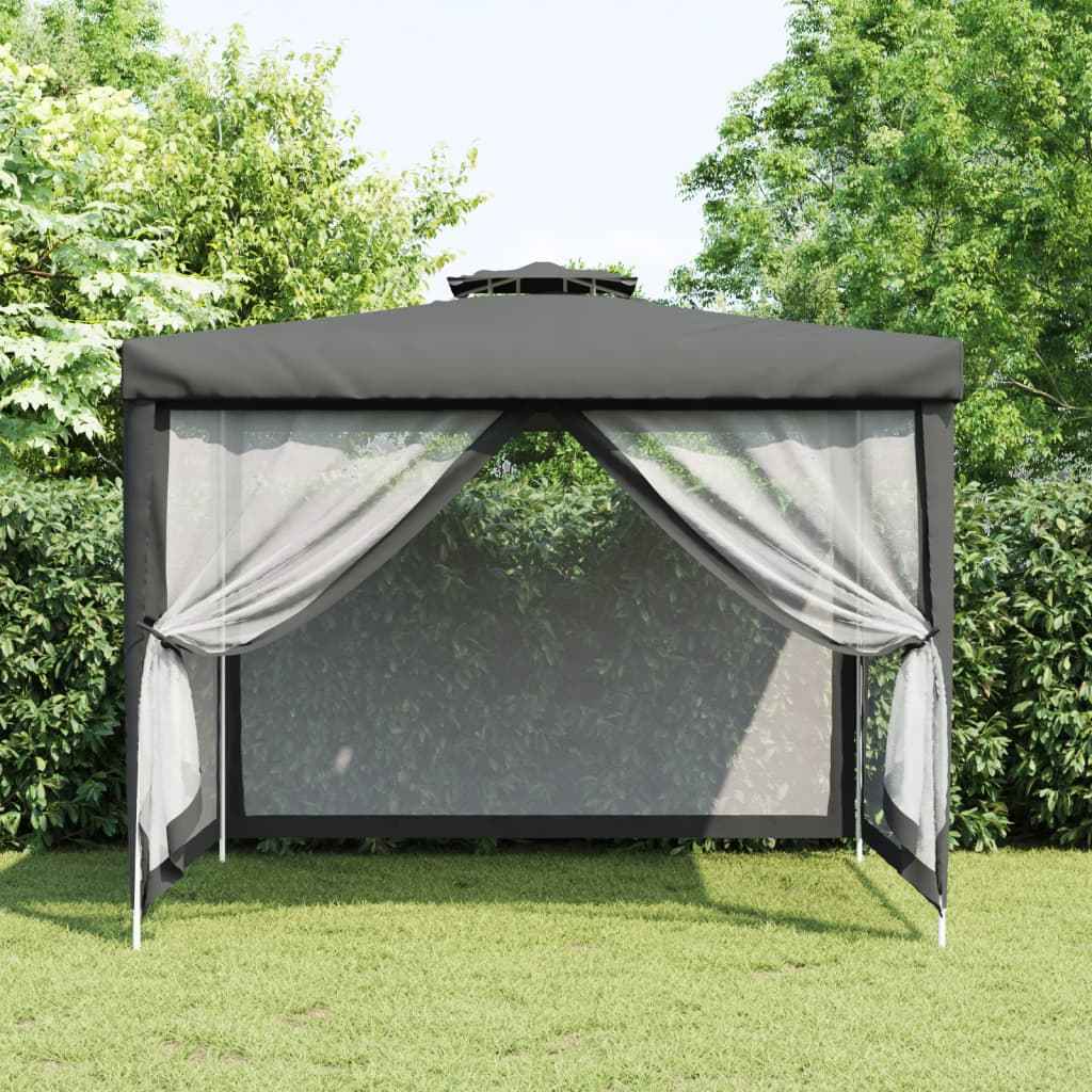 vidaXL Prieel met dubbel dak 3x3x2,68 m stof antracietkleurig