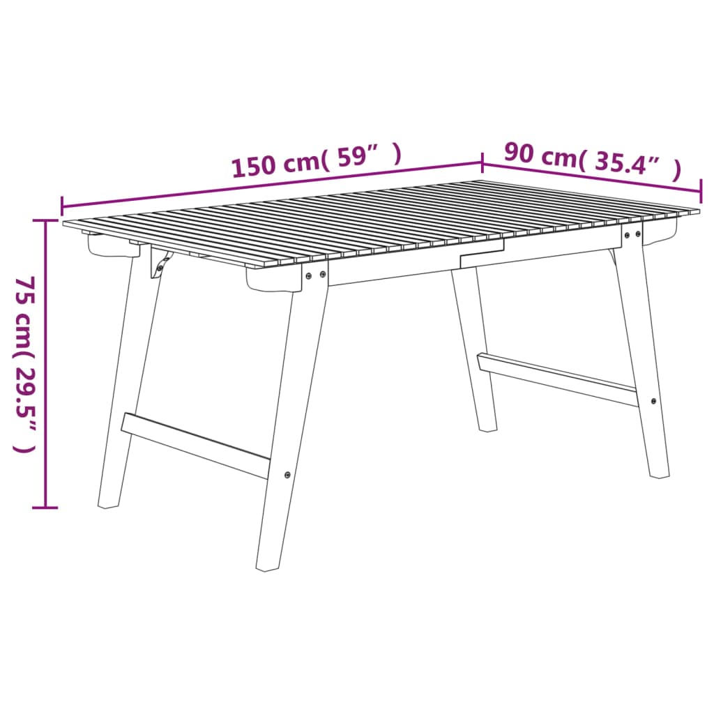 vidaXL Tuintafel 150x90x75 cm massief acaciahout